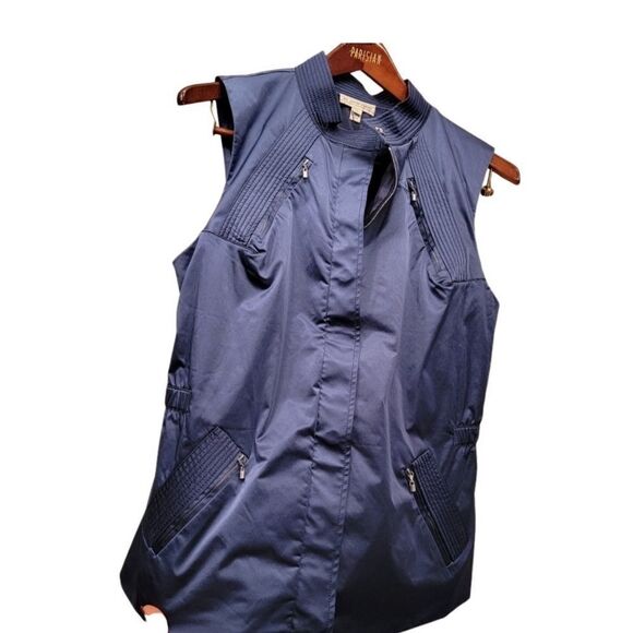 St. John Sport Sateen Nylon Full Zip sleeveless vest relaxed 12 Navy Blue Large - Picture 8 of 15